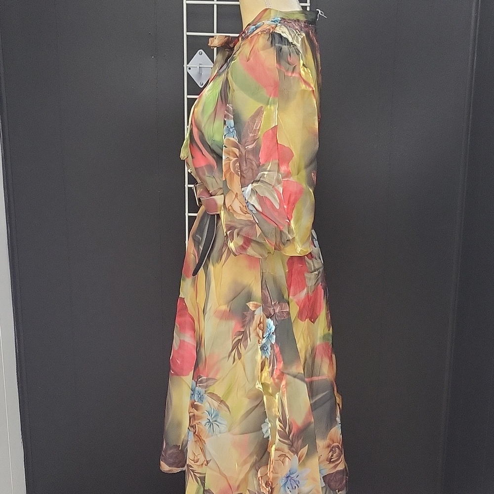 NWT, Vintage-Inspired Floral Tie-Neck Dress in Multi-Color, LARGE - Picture 6 of 11